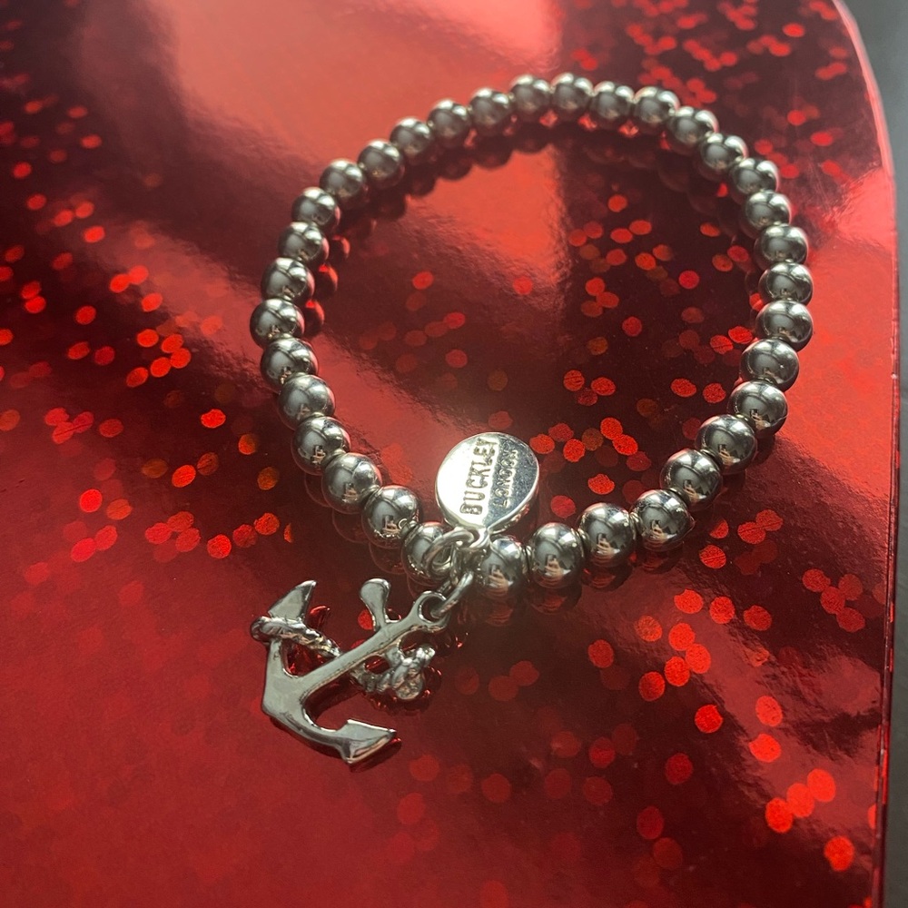 Buckley London Silver Beaded Anchor Charm Bracelet